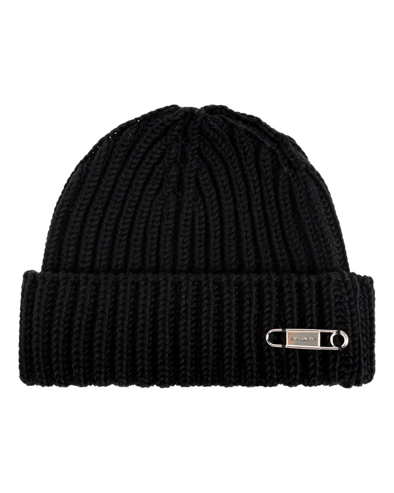 Givenchy safety-pin ribbed-knit beanie hat - Schwarz Schwarz