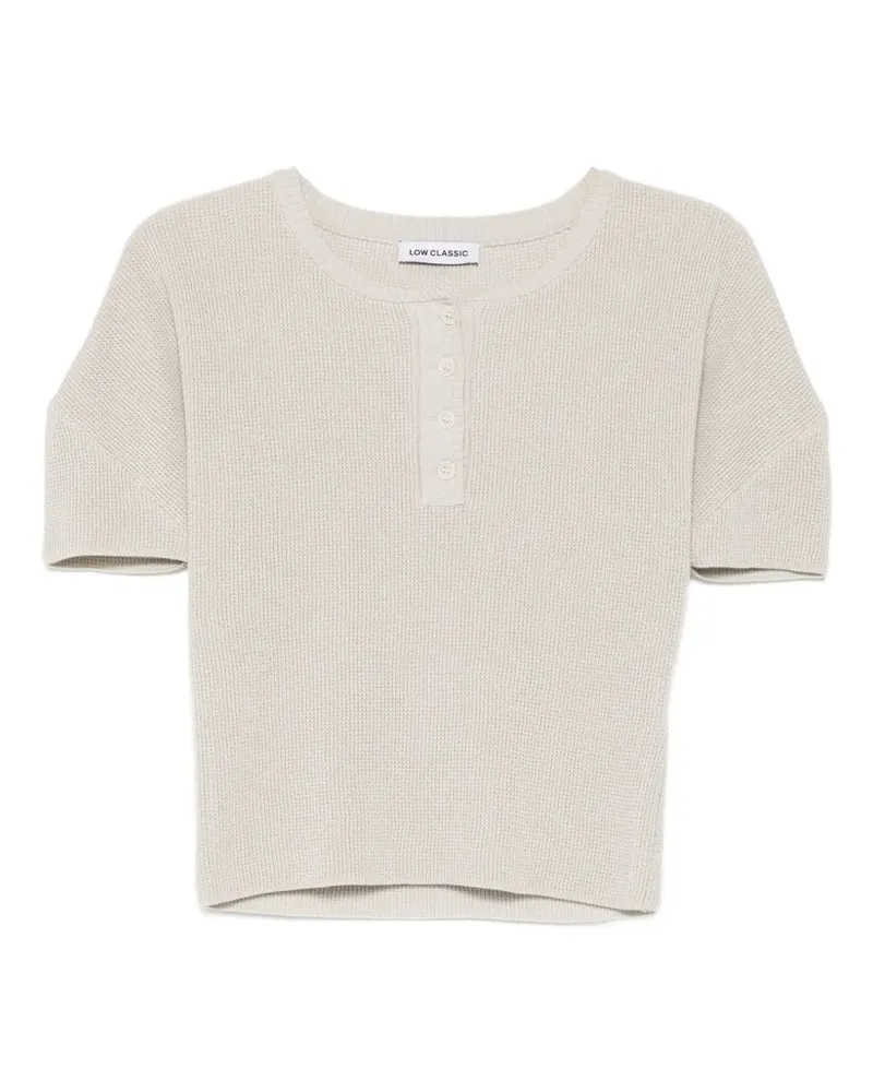 LOW CLASSIC puff-sleeve Henley-neck knitted top - Grau Grau