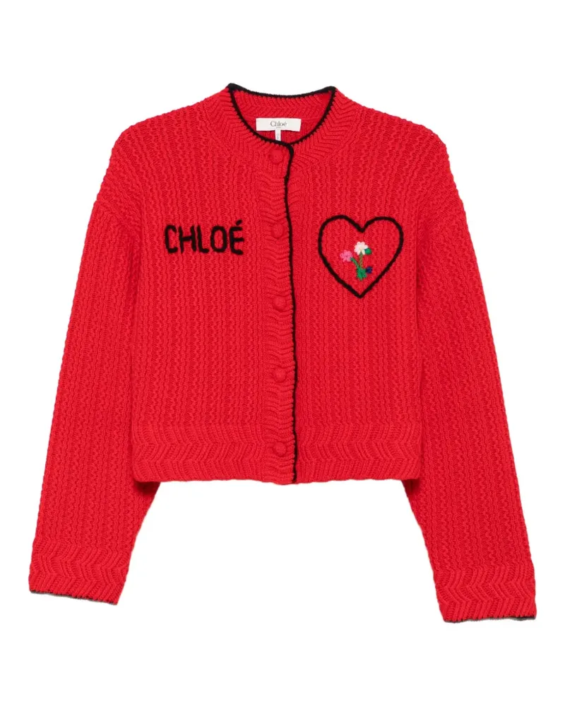 Chloé logo-embroidered cable-knit cardigan - Rot Rot