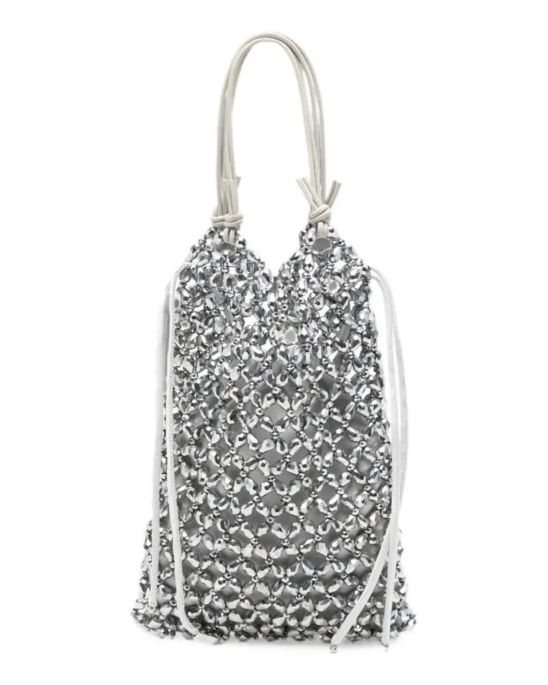 STAUD Karla beaded-mesh drawstring tote bag - Silber Silber