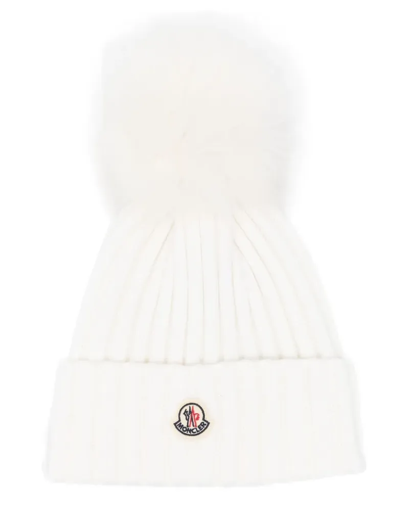 Moncler Bommelmütze mit Logo-Patch - Weiß Weiß