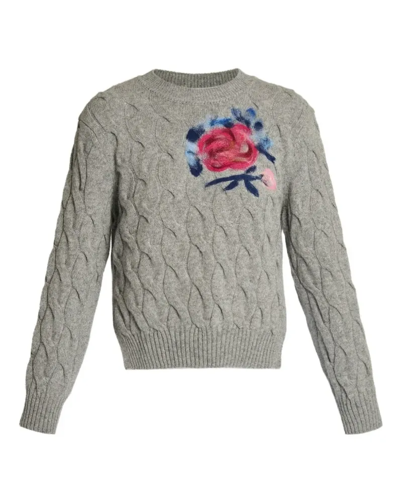 Erdem Zopfmuster-Pullover mit Blumenverzierung - Grau Grau