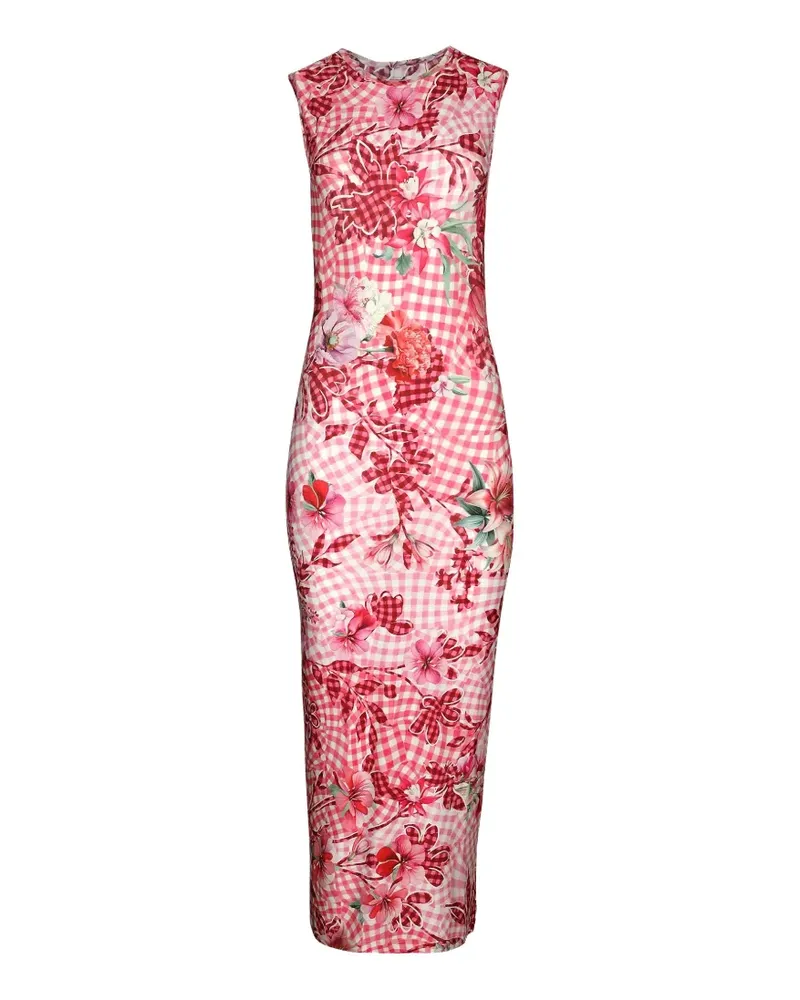 Mary Katrantzou Dionne floral-print gingham midi dress - Rosa Rosa