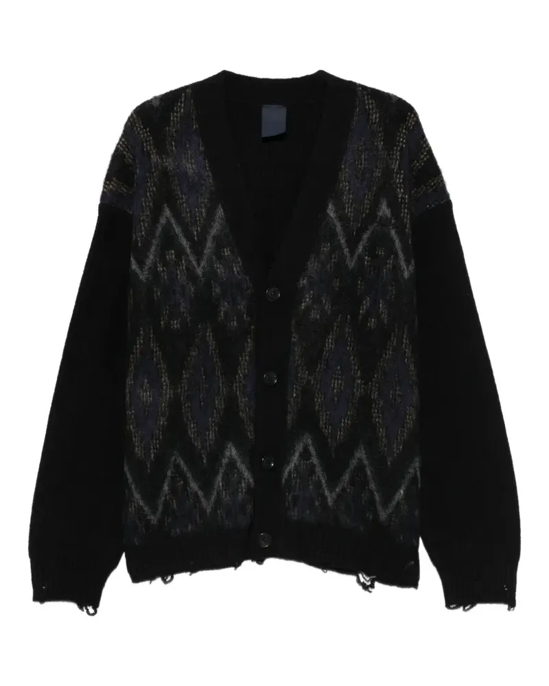 JUUN.J argyle-intarsia distressed cardigan - Schwarz Schwarz