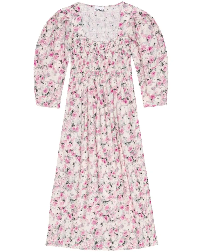 Ganni Midikleid mit Puffärmeln - Rosa Rosa