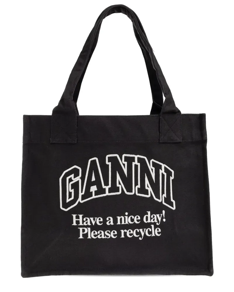 Ganni logo-embroidered tote bag - Schwarz Schwarz