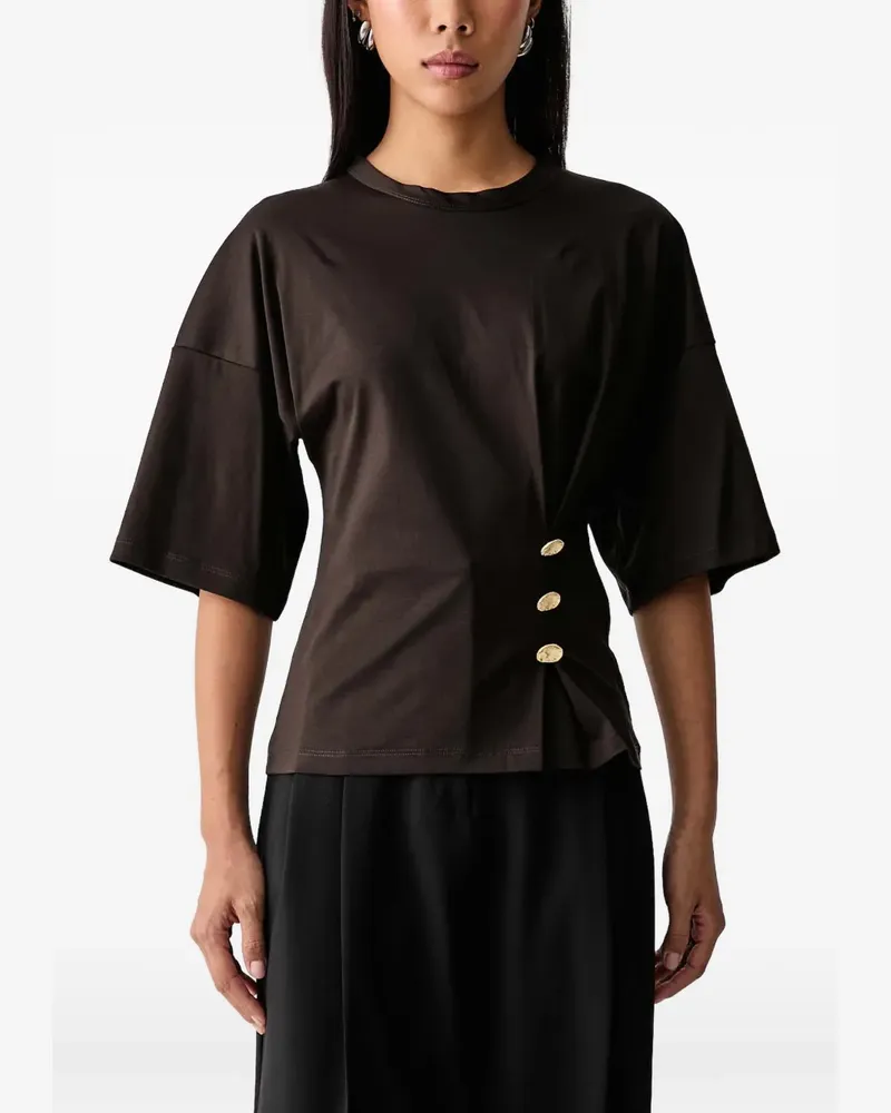 Sessùn Naktis button-embellished pleated top - Braun Braun
