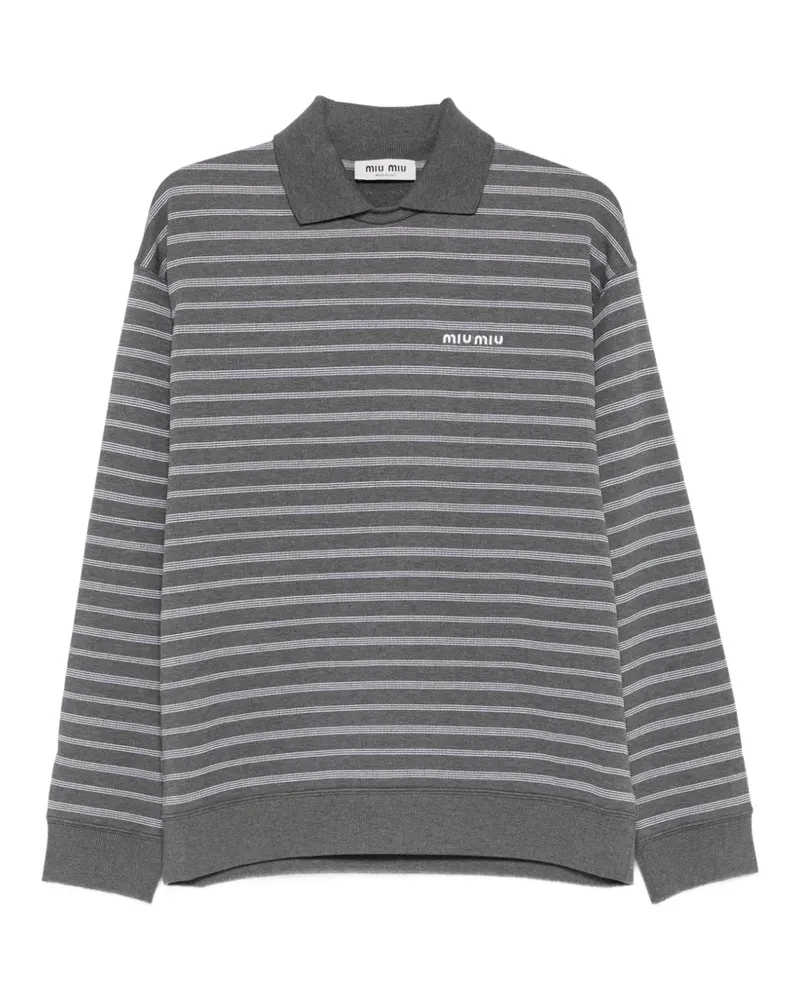 Miu Miu Gestreifter Pullover mit Poloshirtkragen - Grau Grau