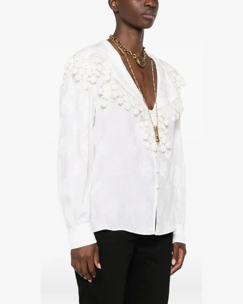 Chloé floral-lace trimmed shirt - Weiß Weiß