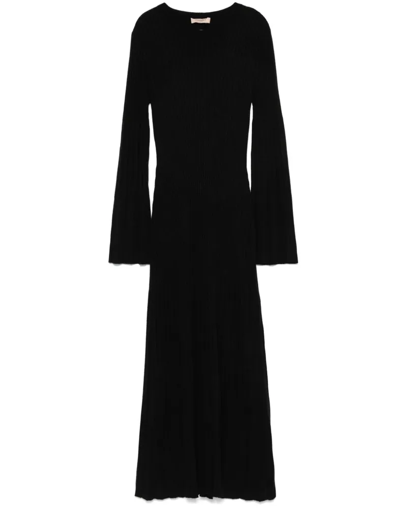 Twin-Set Geripptes Maxikleid - Schwarz Schwarz