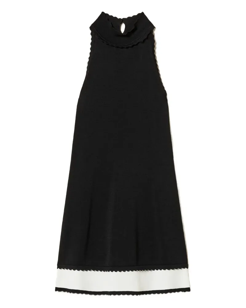 Twin-Set Zweifarbiges Midikleid mit Wellensaum - Schwarz Schwarz