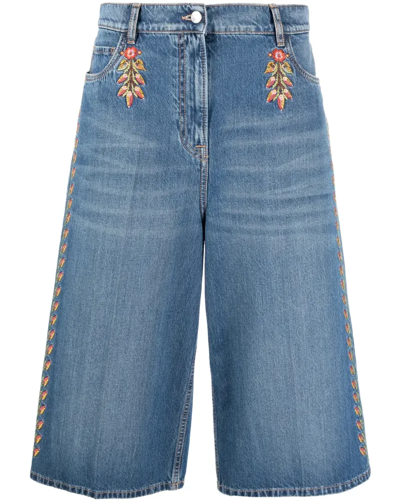 Etro Weite Jeans-Culottes mit blumigen Stickereien - Blau Blau