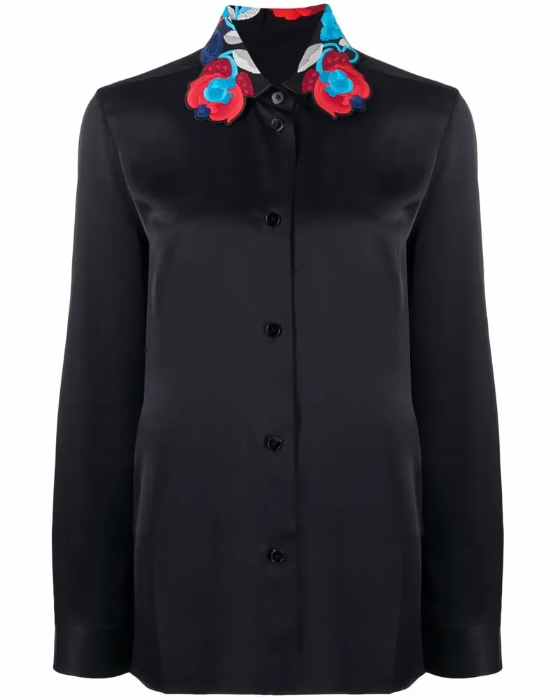 Jil Sander Hemd mit Blumenstickerei - Blau Blau