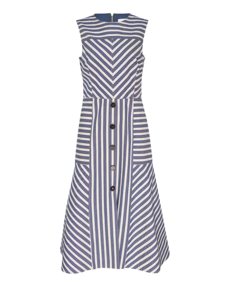 Carolina Herrera New York striped button-detail midi dress - Blau Blau