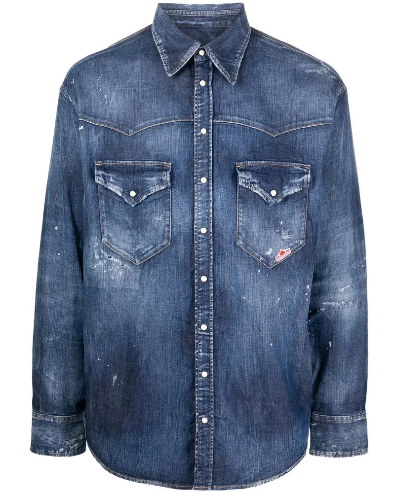 Dsquared2 Jeanshemd mit Logo-Patch - Blau Blau