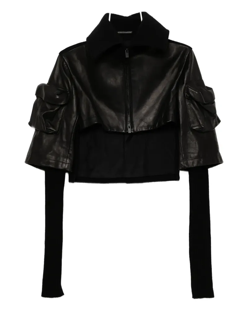 Yohji Yamamoto Wildlederjacke mit gerippten Ärmeln - Schwarz Schwarz