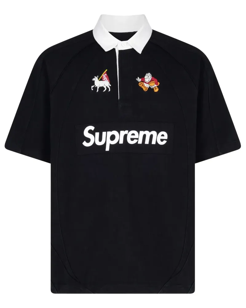 Supreme Being Rugby "Black" Poloshirt mit Stickerei - Schwarz Schwarz