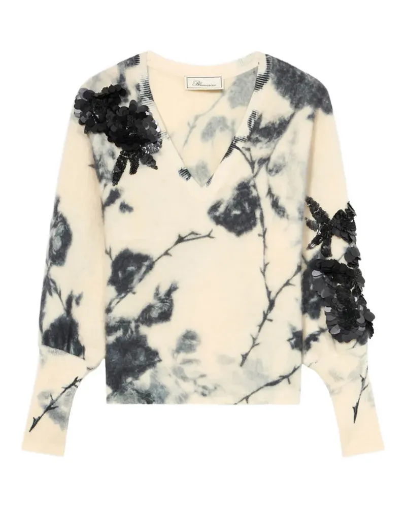 Blumarine Paillettenverzierter Pullover mit Blumen-Print - Nude Nude