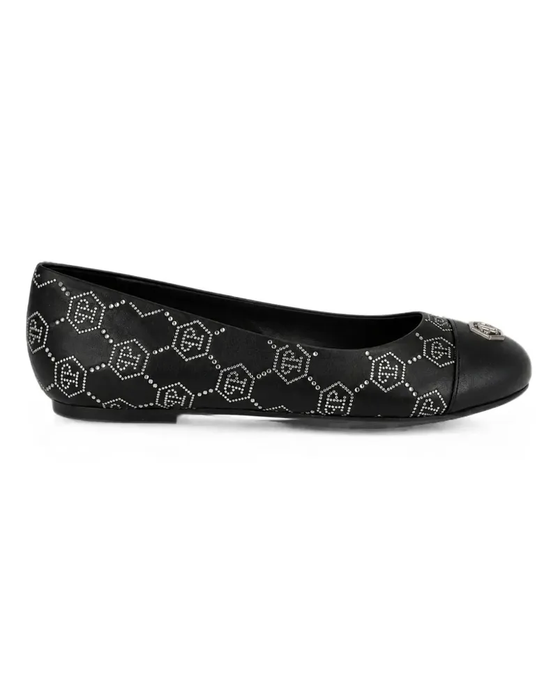 Philipp Plein nappa-leather ballerina flats monogram strass - Schwarz Schwarz