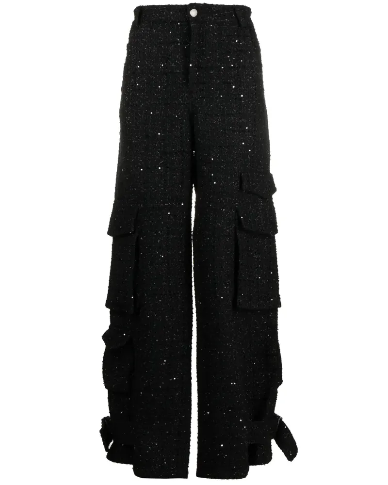 GCDS Weite Cargohose aus Tweed - Schwarz Schwarz