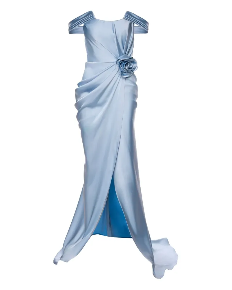 Ana Radu Satin-Maxikleid mit Rosendetail - Blau Blau