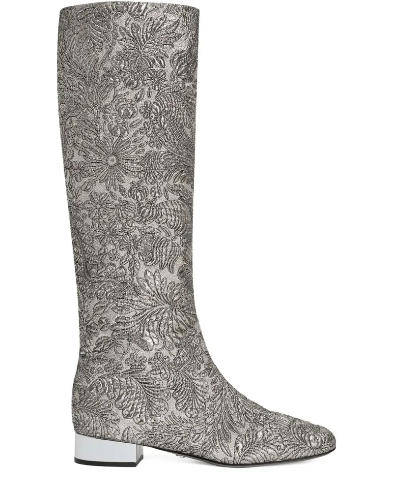 Dolce & Gabbana Brokat-Stiefel mit Blockabsatz 30mm - Silber Silber