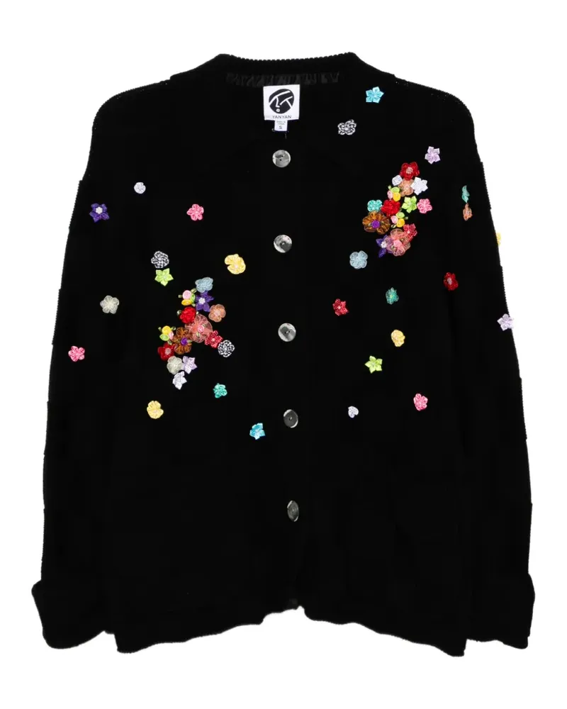 YANYAN KNITS floral-embellished check cardigan - Schwarz Schwarz