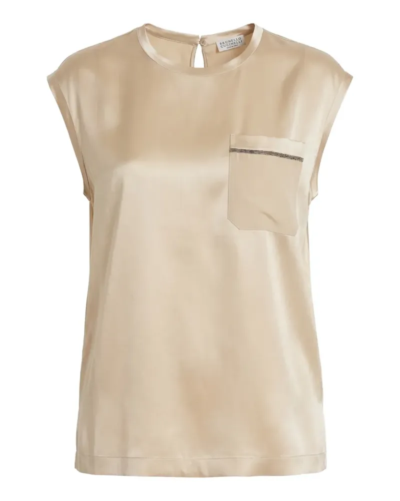 Brunello Cucinelli Verziertes Top aus Seide - Nude Nude