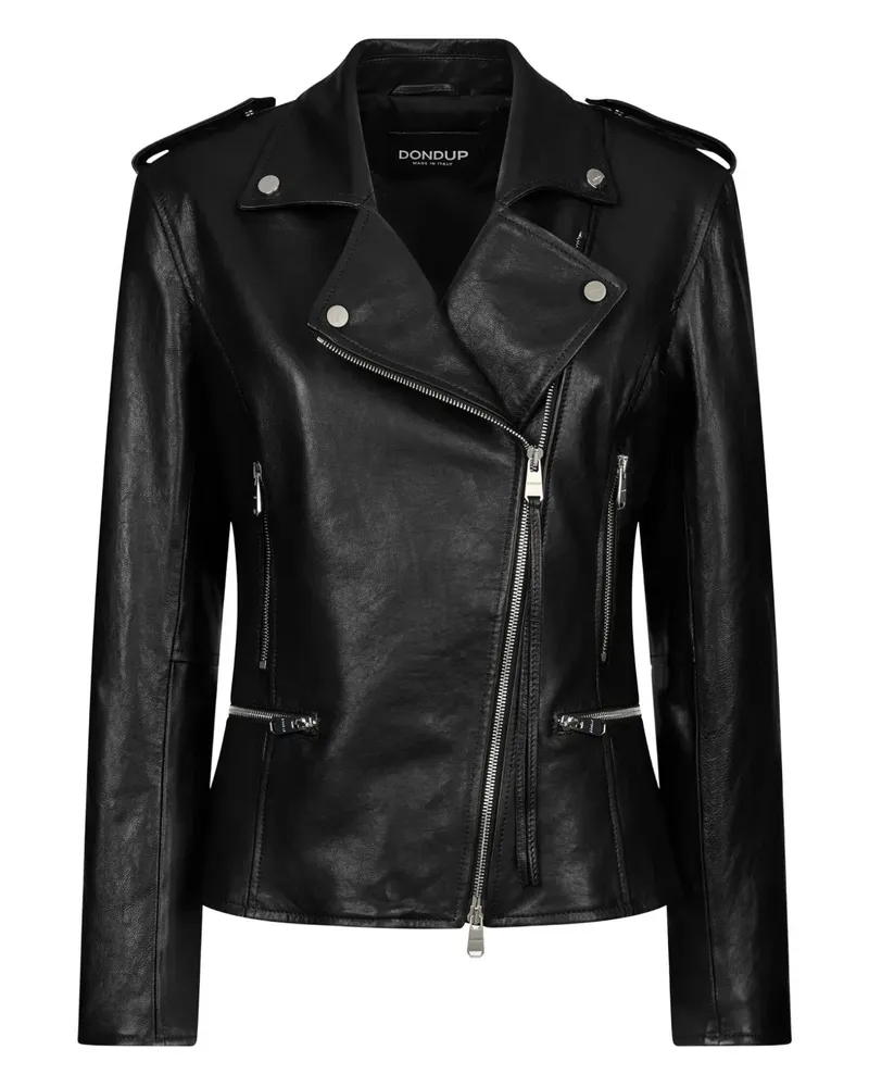 Dondup Lederjacke mit versetztem Reißverschluss - Schwarz Schwarz