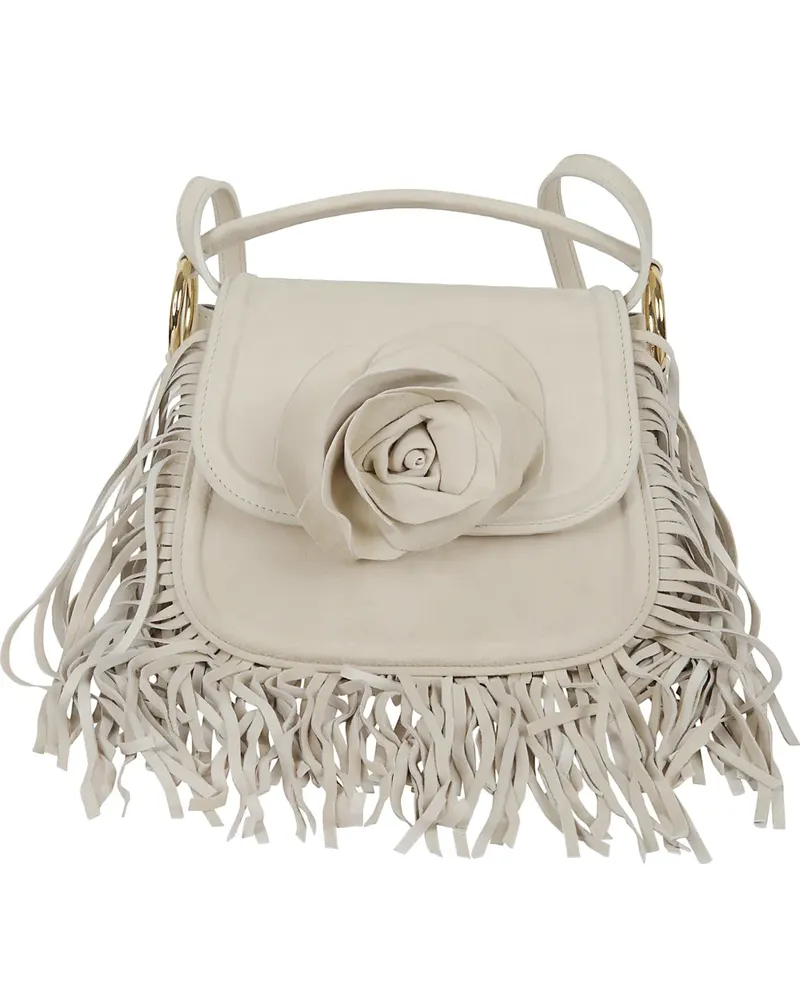 GEDEBE floral-appliqué fringe-detail clutch bag - Nude Nude