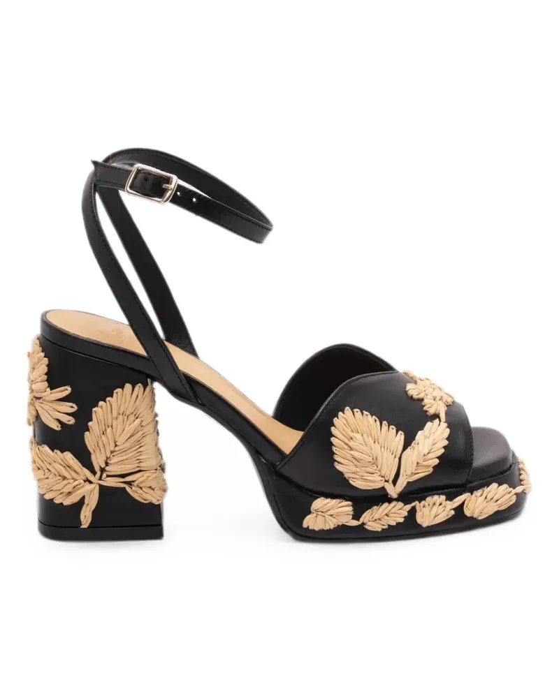 Castañer Plateau-Sandalen mit Raffiabast-Stickerei - Schwarz Schwarz