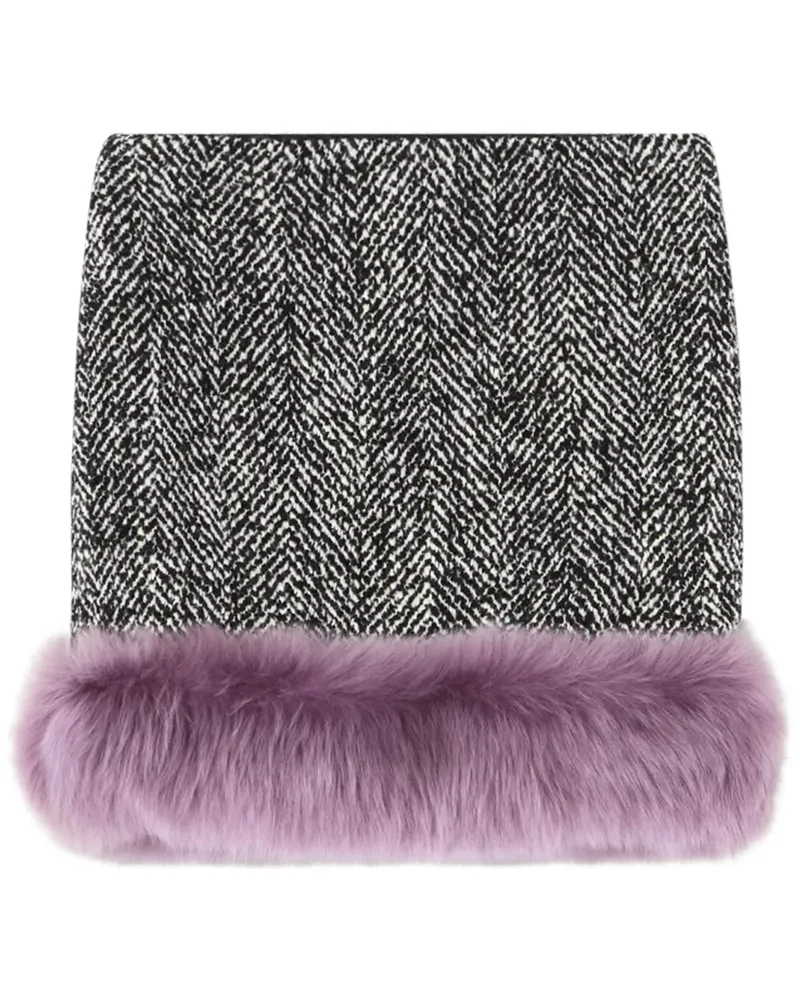 Versace Chevron-Minirock mit Shearling-Besatz - Schwarz Schwarz