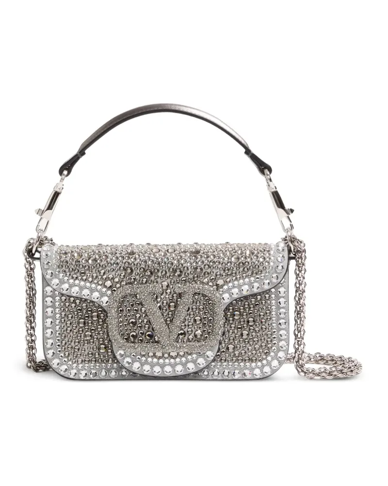 Valentino Garavani Kleine Locò Umhängetasche mit Strasssteinen - Silber Silber