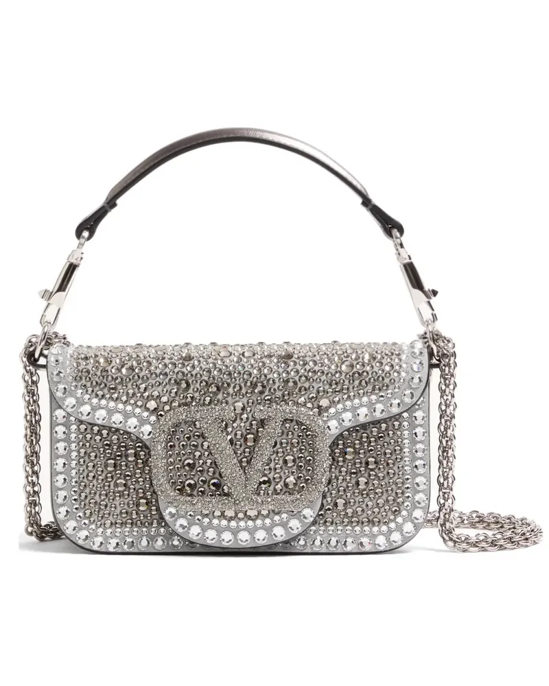 Valentino Garavani Kleine Locò Umhängetasche mit Strasssteinen - Silber Silber