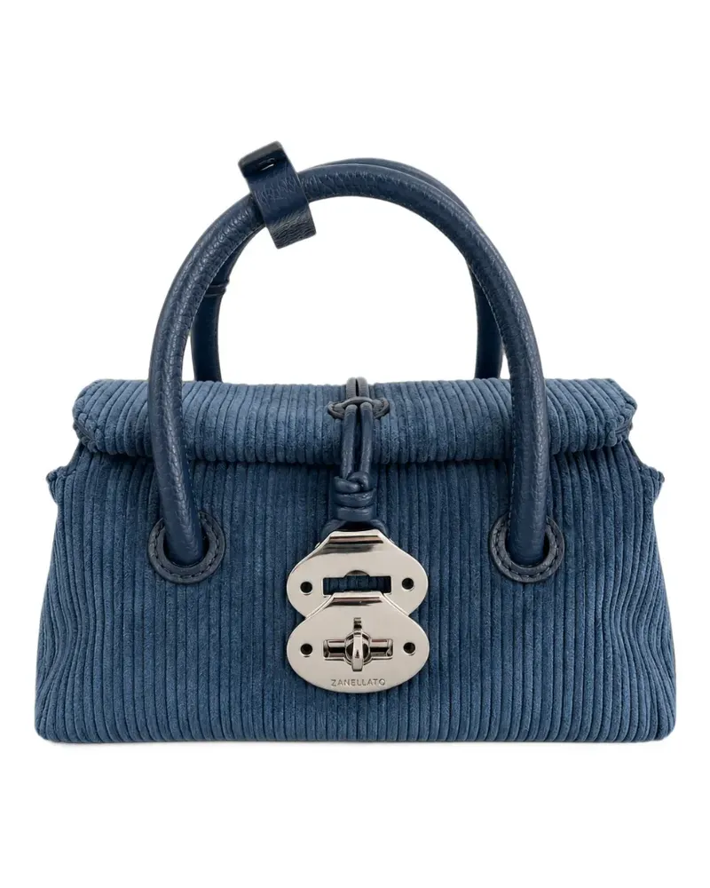 Zanellato Postina Schultertasche aus Cord - Blau Blau