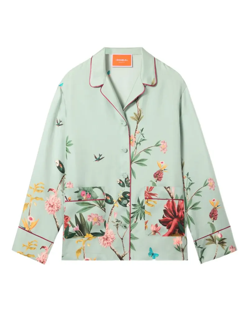 La DoubleJ Pyjama-Oberteil mit Blumeneinsatz - Blau Blau
