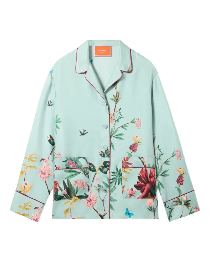 La DoubleJ Pyjama-Oberteil mit Blumeneinsatz - Blau Blau