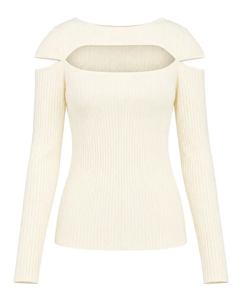 Weili Zheng ribbed-knit cutout T-shirt - Weiß Weiß