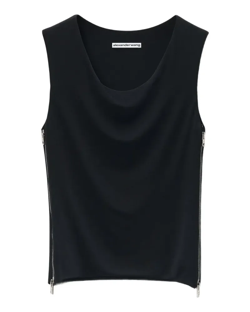 Alexander Wang Oberteil mit Wasserfallkragen und Reißverschluss - Schwarz Schwarz