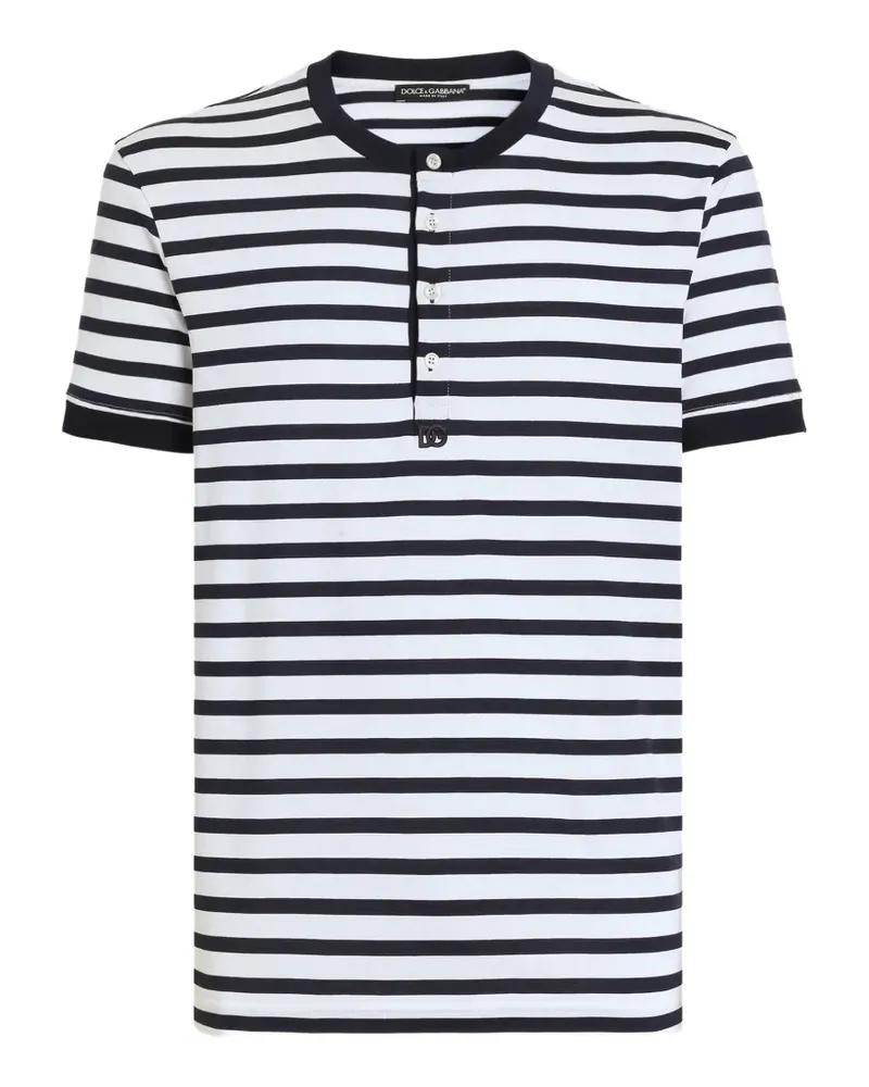 Dolce & Gabbana Serafino T-Shirt aus gestreifter Baumwolle - Blau Blau