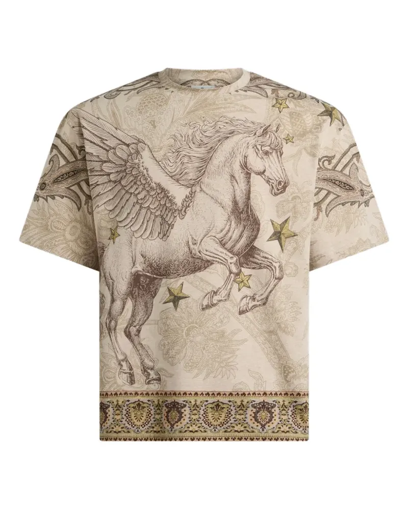 Etro cotton-jersey T-shirt with placed Pegaso-print - Nude Nude