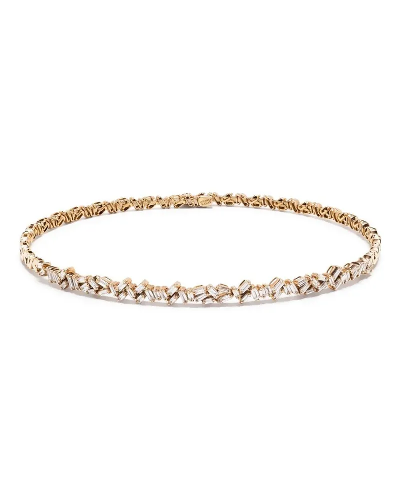 Suzanne Kalan 18kt ZigZag Goldchoker mit Diamanten Gold