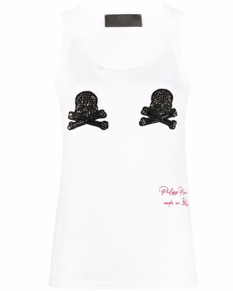 Philipp Plein Tanktop mit Totenkopf-Patches - Weiß Weiß