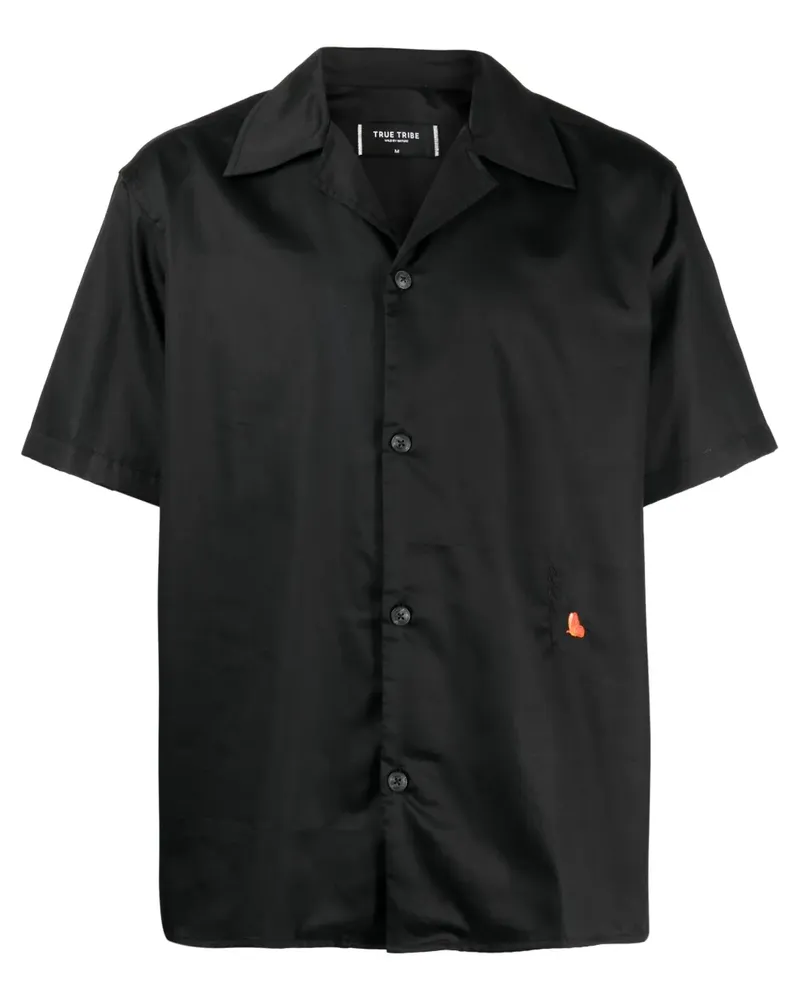 TRUE TRIBE Pablo Hemd mit Blumenstickerei - Schwarz Schwarz