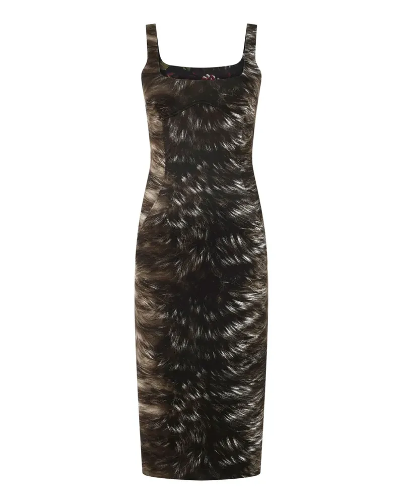Roberto Cavalli Midikleid mit Pelz-Print - Schwarz Schwarz