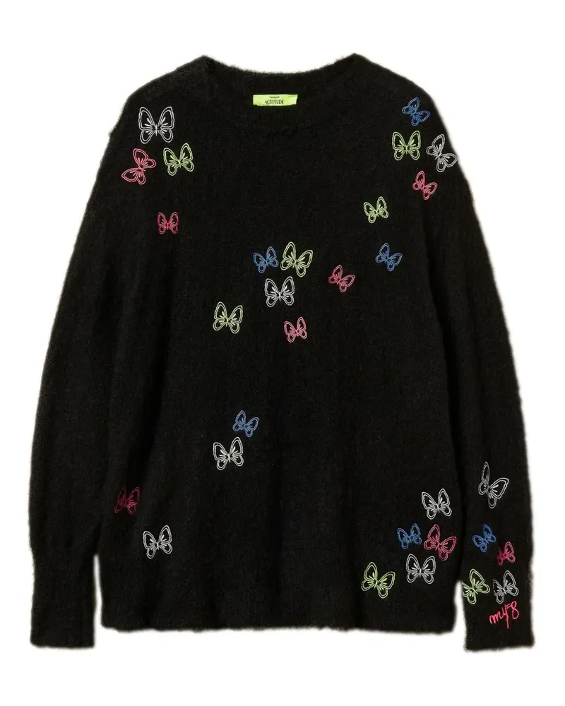 Twin-Set Sweatshirt mit Schmetterlingsstickerei - Schwarz Schwarz