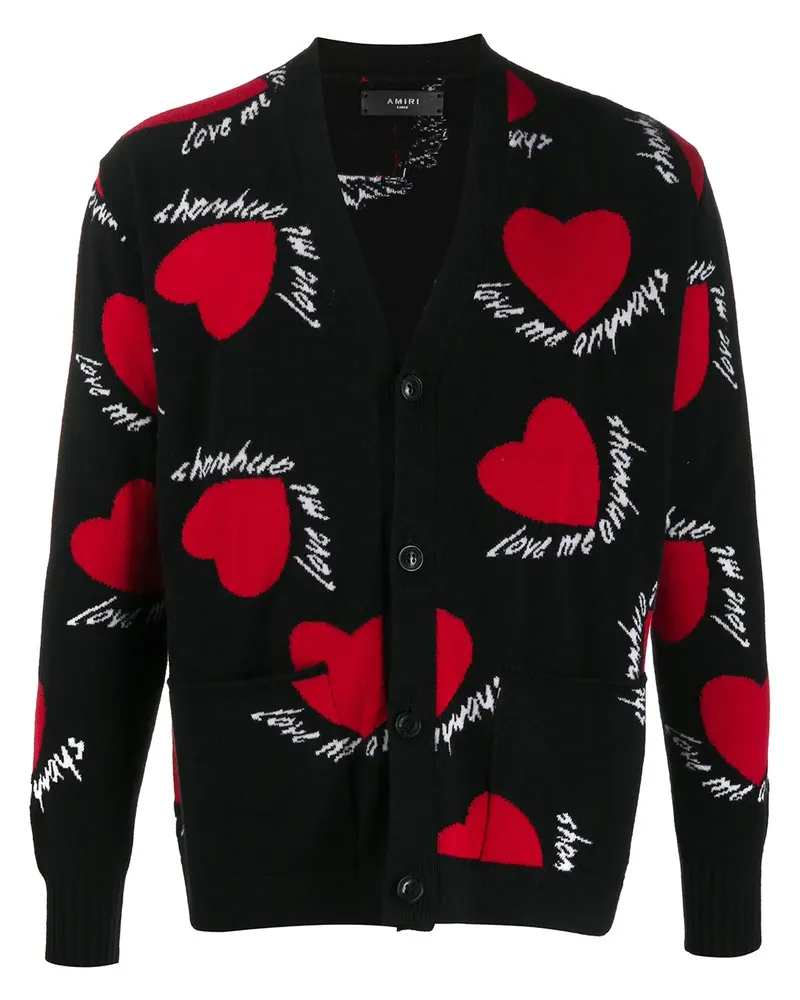 Amiri Intarsien-Cardigan mit Herzen - Schwarz Schwarz