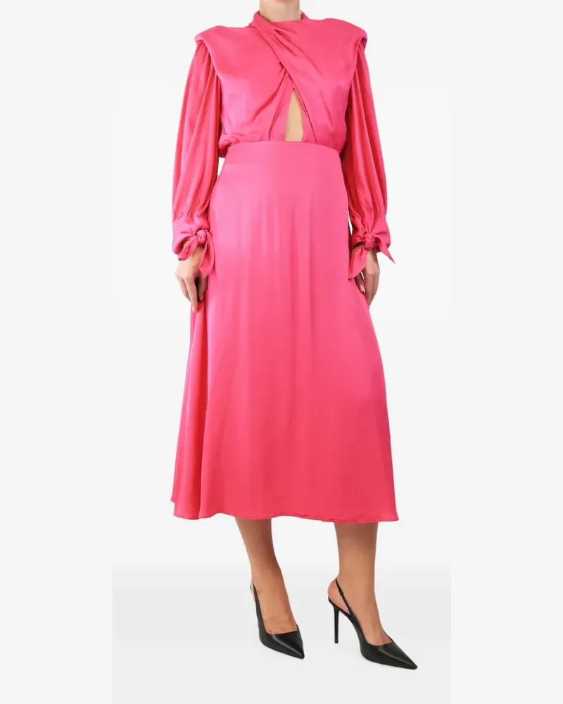 FARM Rio crossover-front tie-cuff midi dress - Rosa Rosa