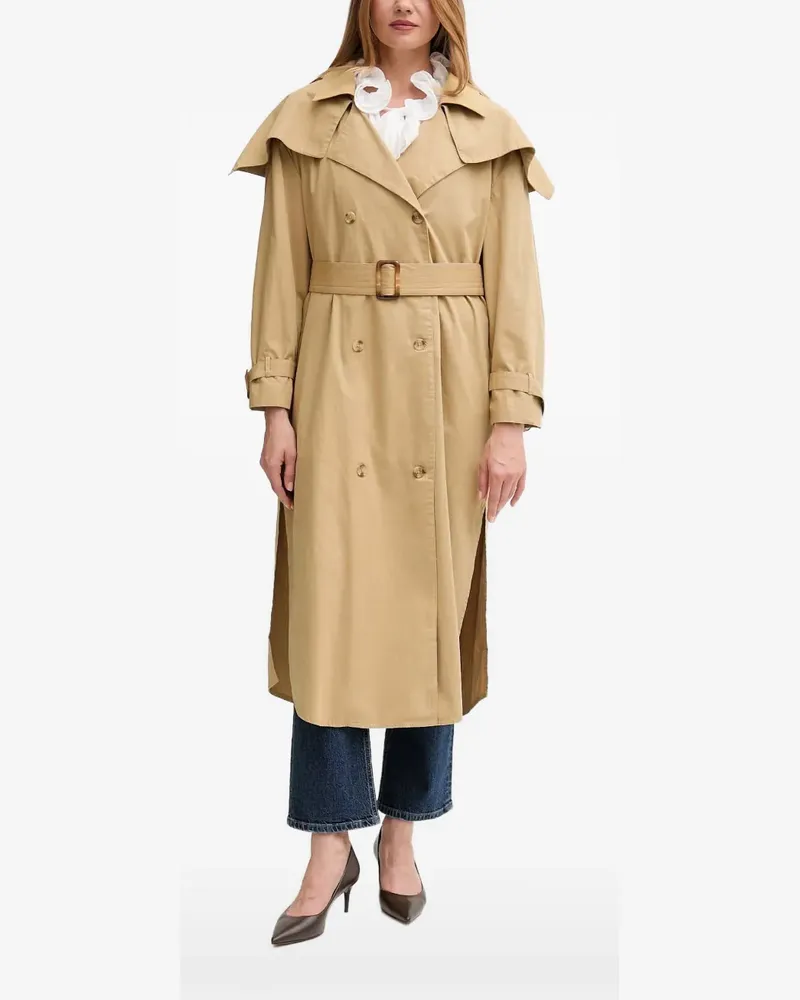 Hoss Intropia floral-embroidered belted coat - Nude Nude