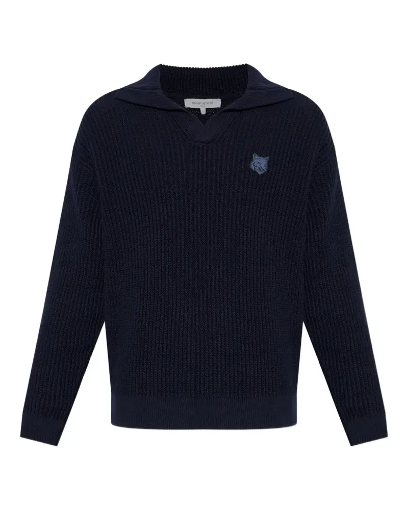 Kitsuné logo-embroidered V-neck sweater - Blau Blau